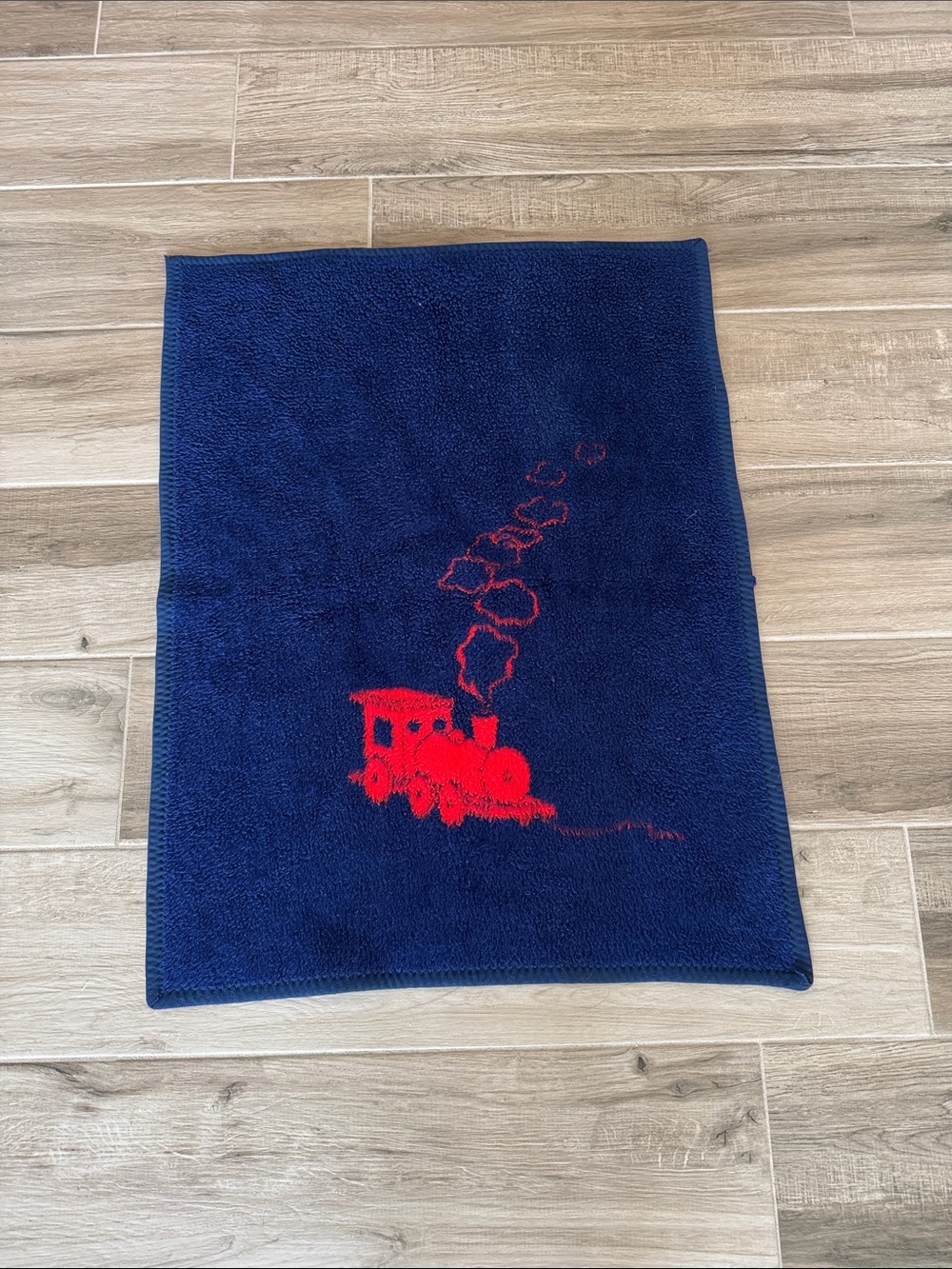 Vintage Beiderlack San Marcos style kids blanket train print